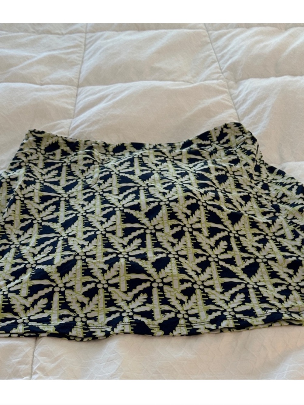 Lulu-B: Navy and Light Green Patterned Mini Skort